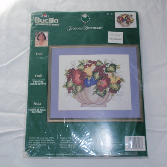 New Counted Cross Stitch Kit Bucilla Plaid Fruit Bowl Donna Dewberry - Picture 2 of 3